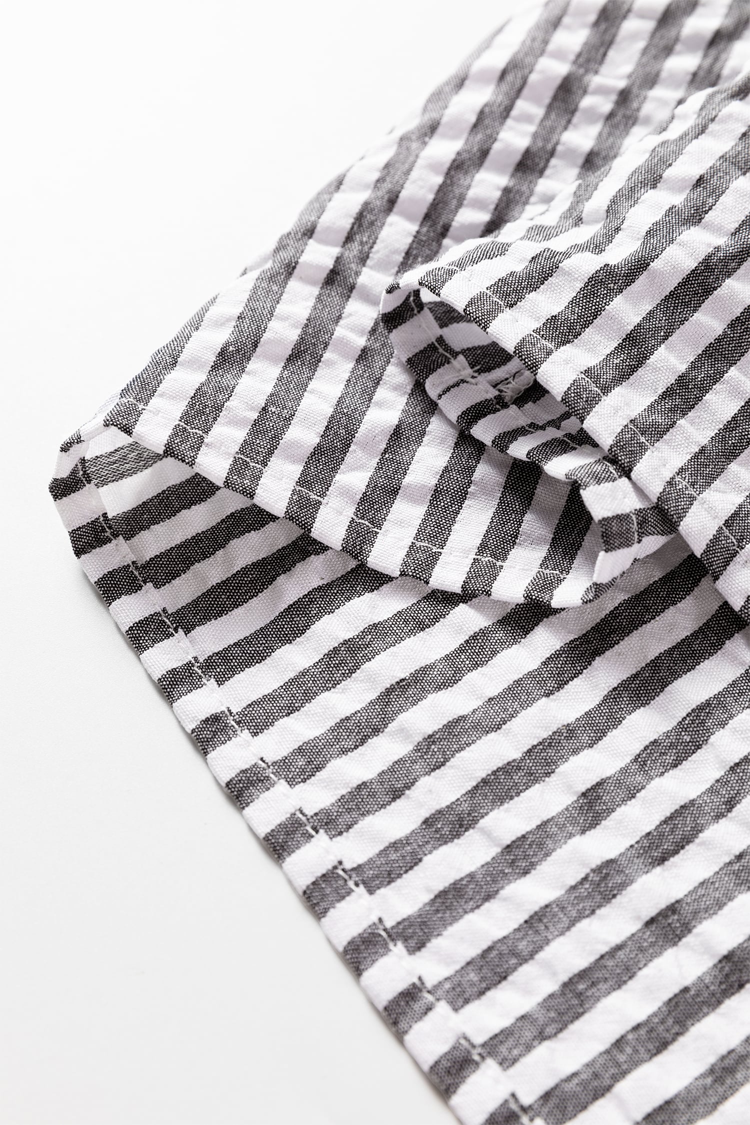 Dark Grey Striped Print Contrast Patchwork Detail Split Neck Blouse