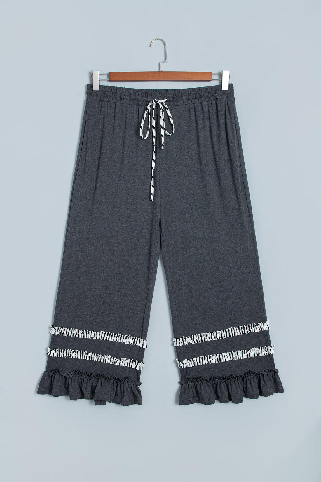 Dark Grey Tiered Ruffled Casual Plus Size Wide Leg Pants