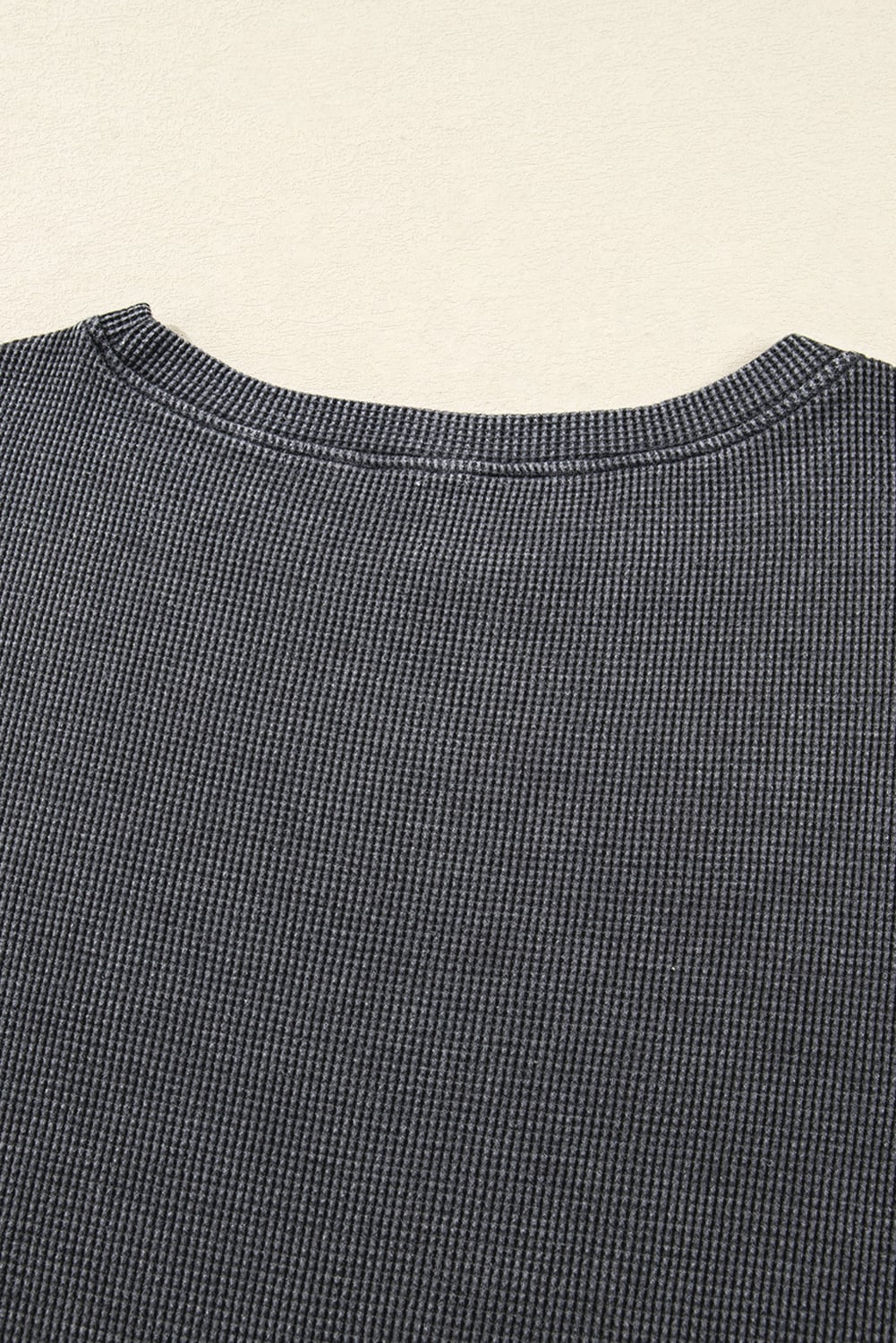 Dark Grey Waffle Knit Patchwork Long Sleeve Loose Top