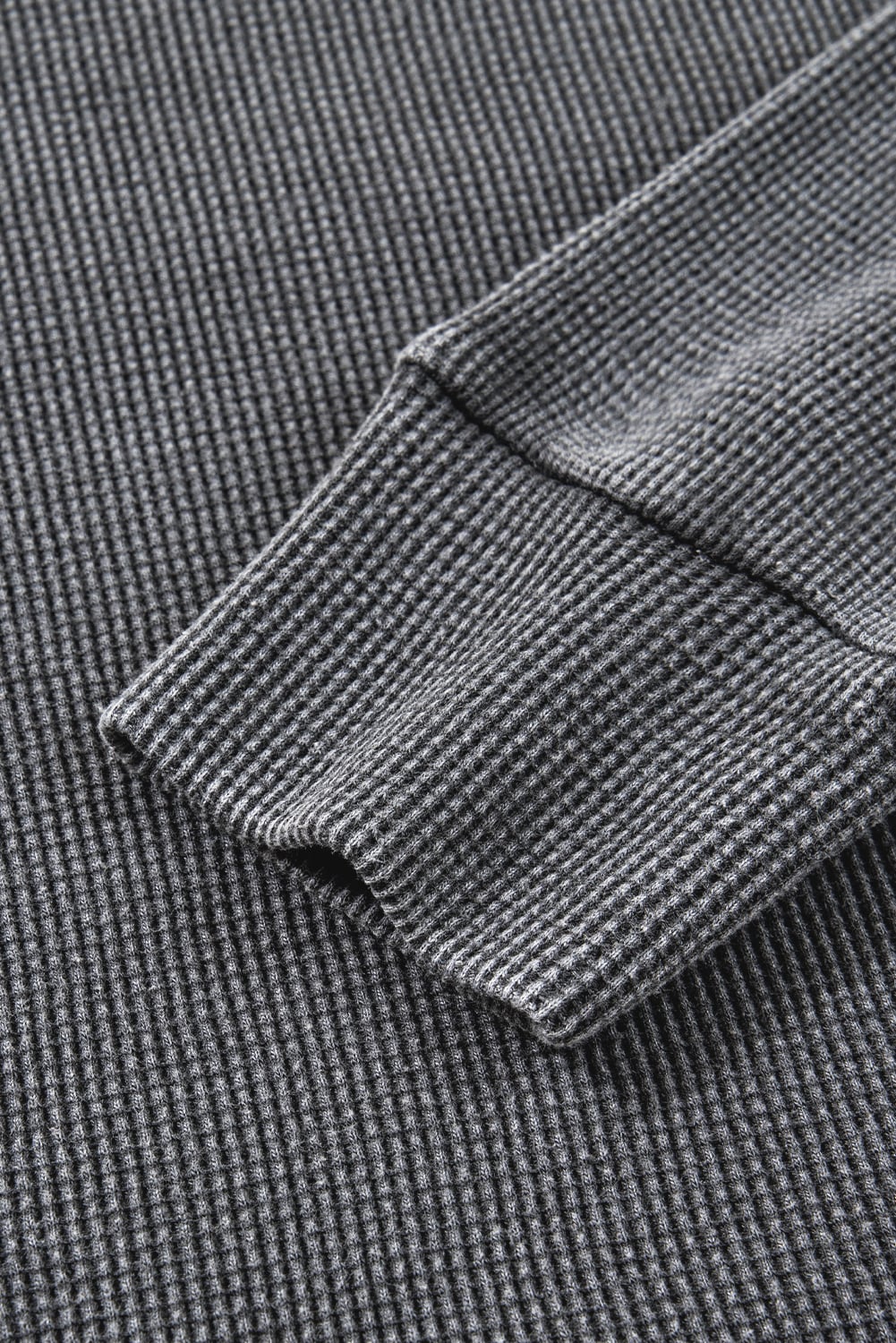 Dark Grey Waffle Knit Patchwork Long Sleeve Loose Top