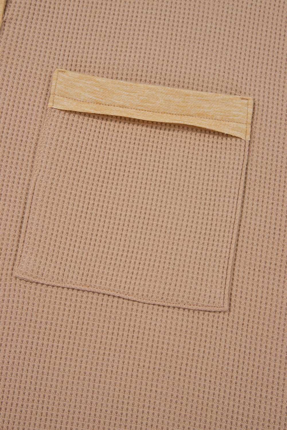 Dark Khaki Color Block Waffle Textured Tunic Henley Top with Slits