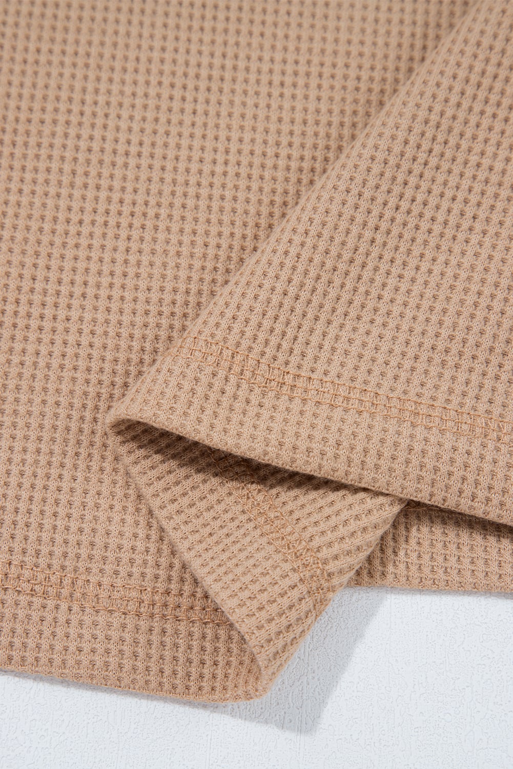 Dark Khaki Color Block Waffle Textured Tunic Henley Top with Slits