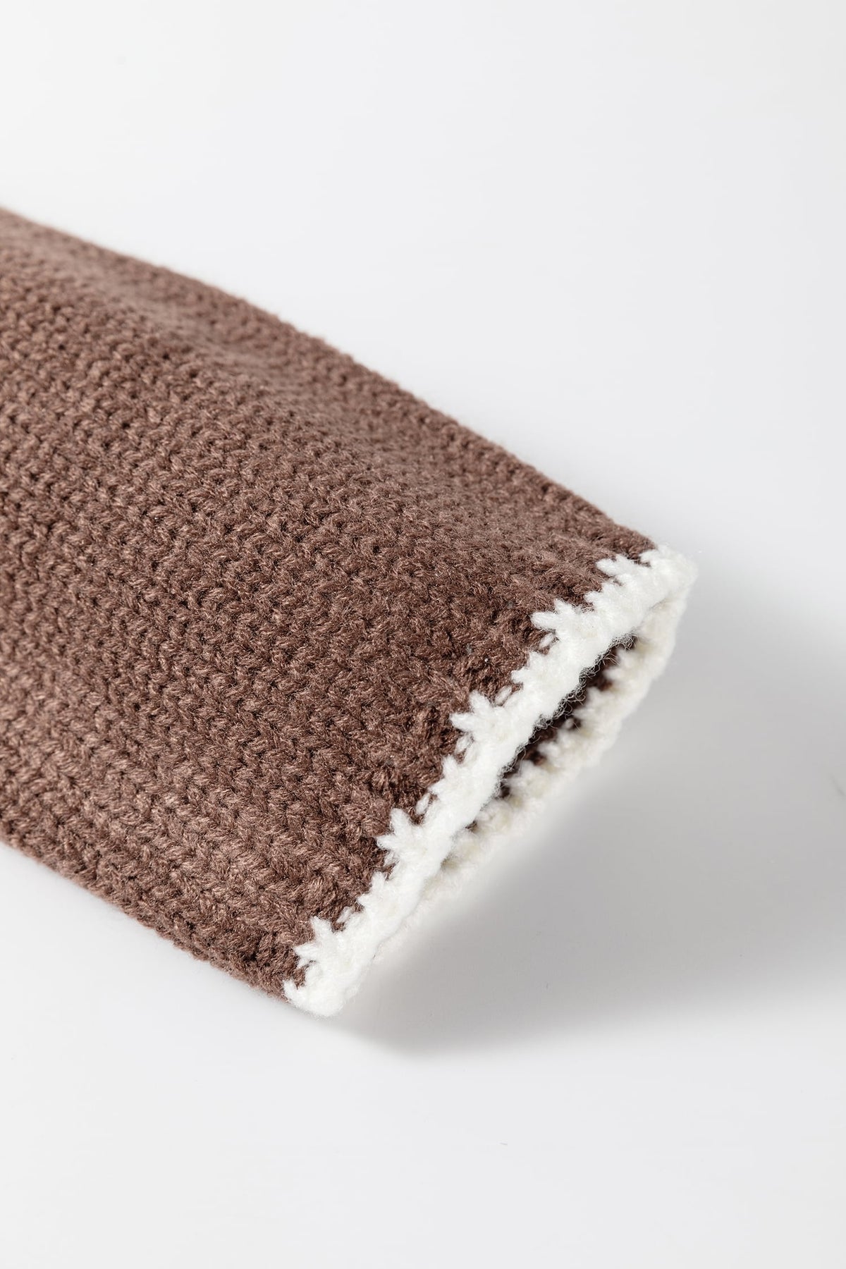 Dark Khaki Contrast Trim Mock Neck Drop Shoulder Relaxed Sweater