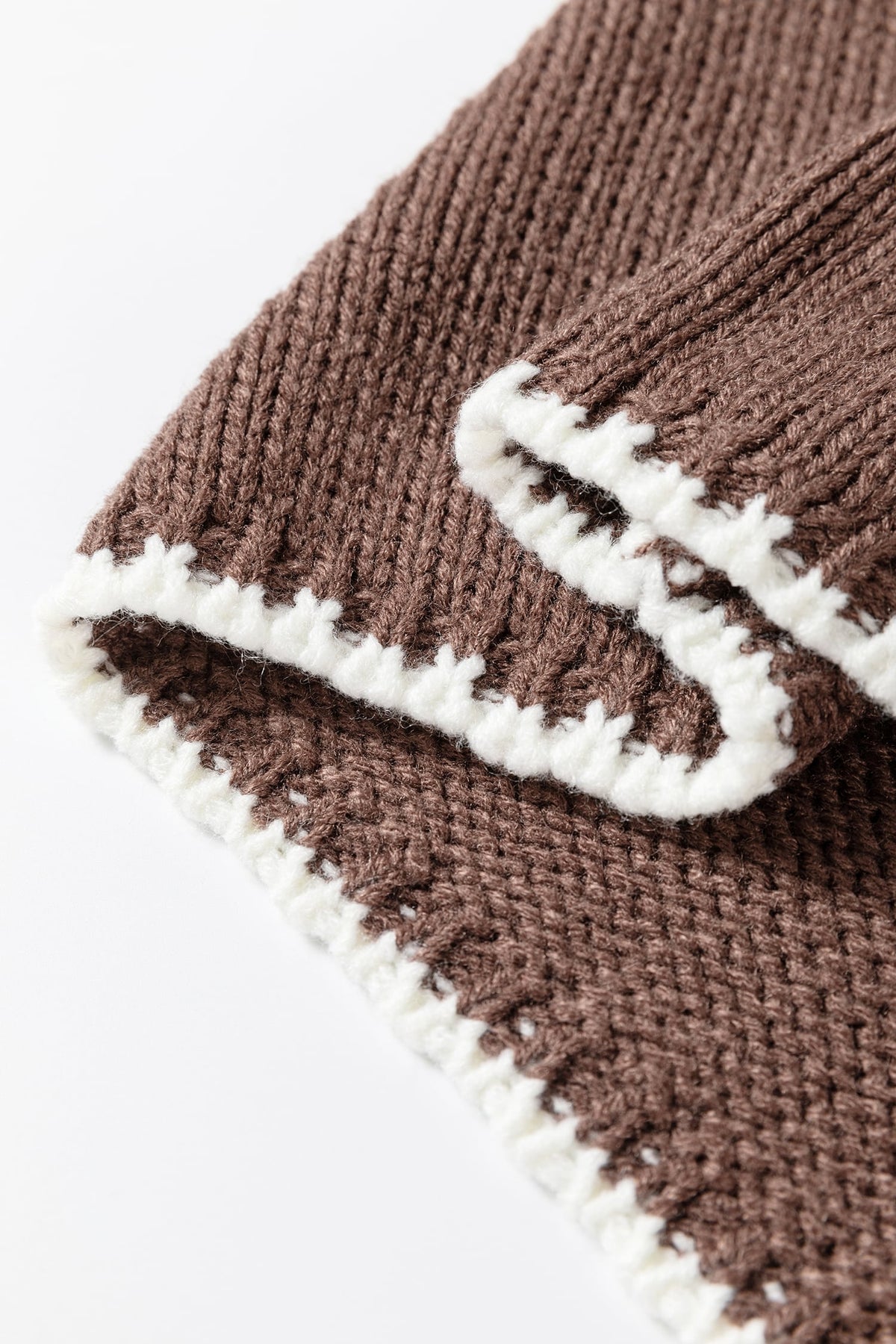 Dark Khaki Contrast Trim Mock Neck Drop Shoulder Relaxed Sweater