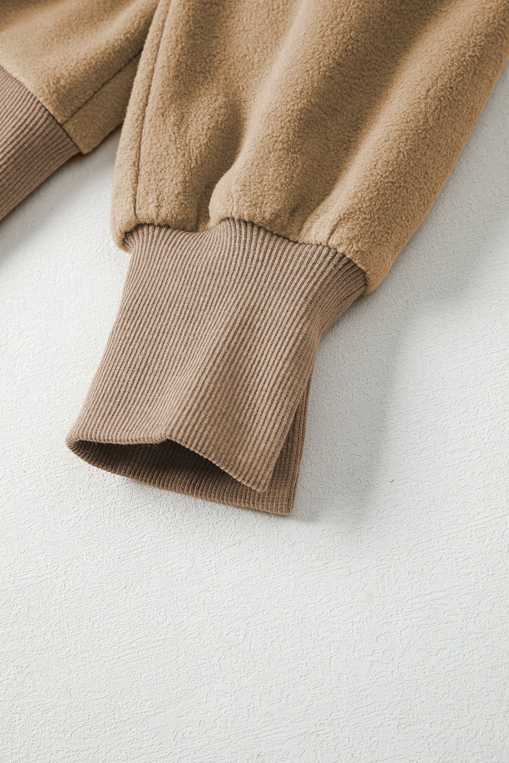 Dark Khaki Fuzzy Sherpa Splicing Pullover Sweatshirt with Side Slit
