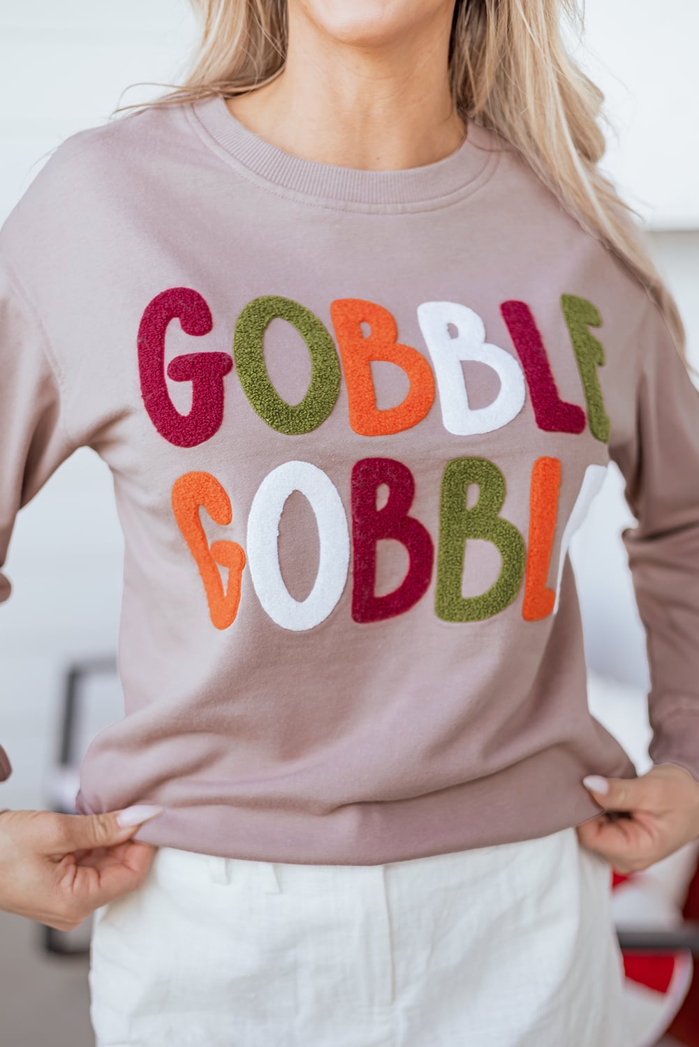 Dark Khaki GOBBLE Letter Graphic Thanksgiving Shift Sweatshirt