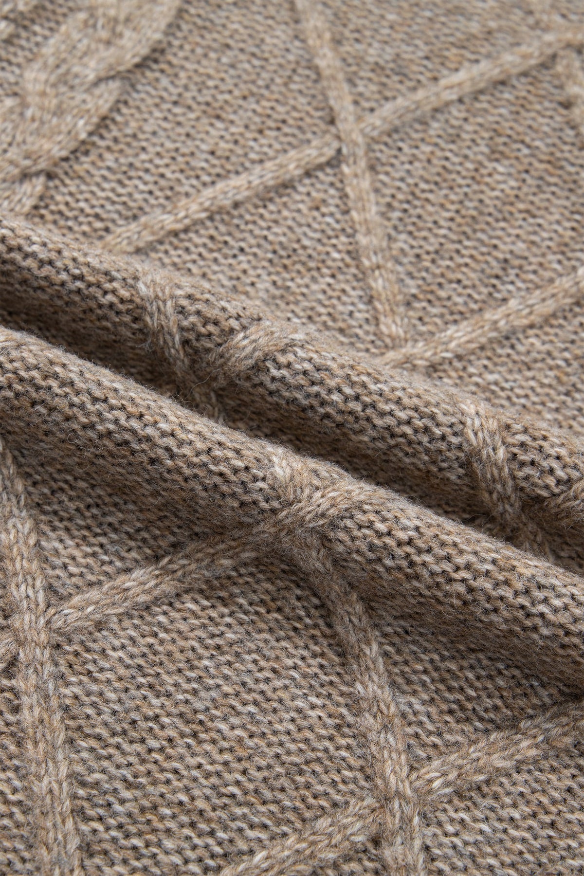 Dark Khaki High Neck Drop Shoulder Cable Knit Regular Length Sweater
