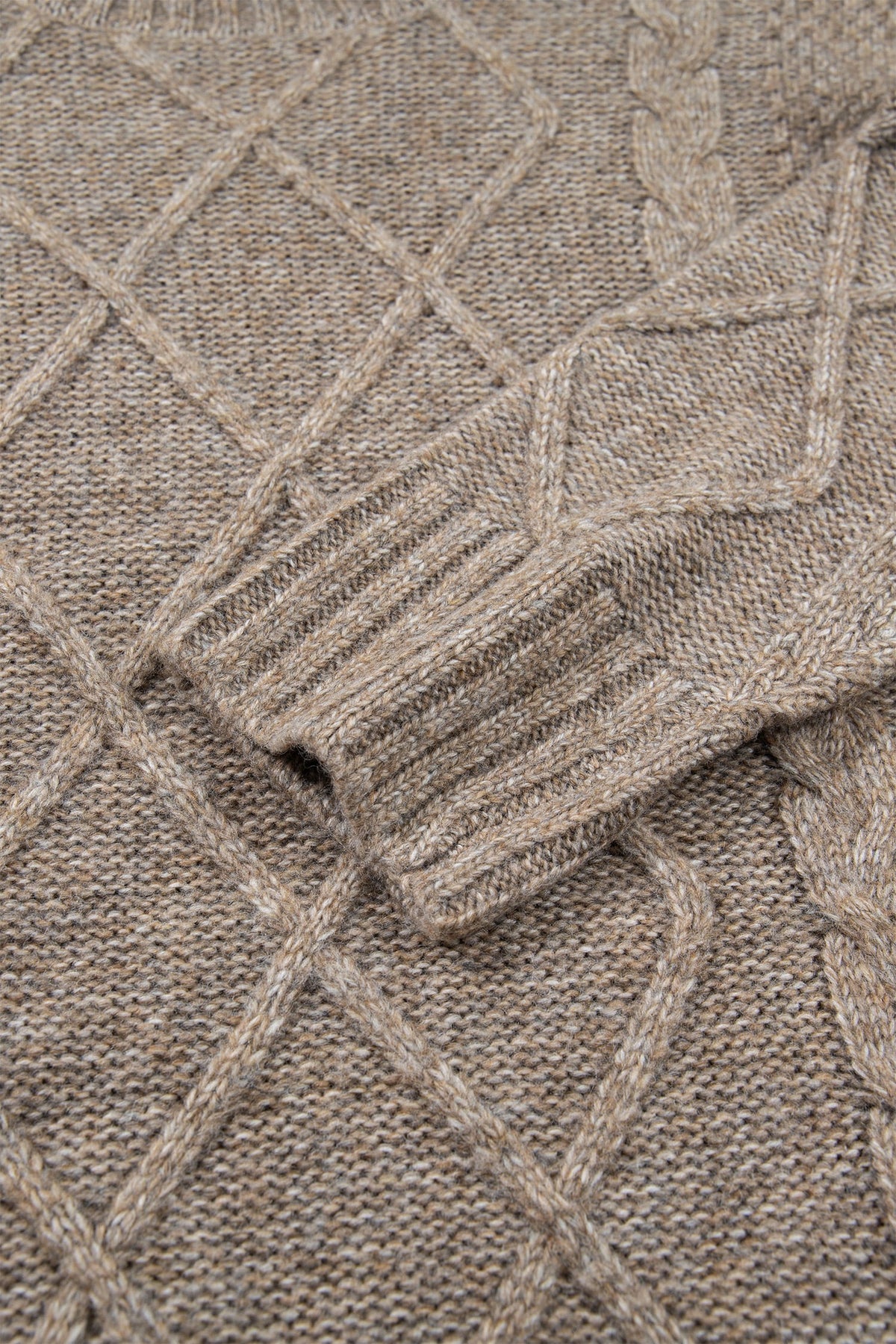 Dark Khaki High Neck Drop Shoulder Cable Knit Regular Length Sweater