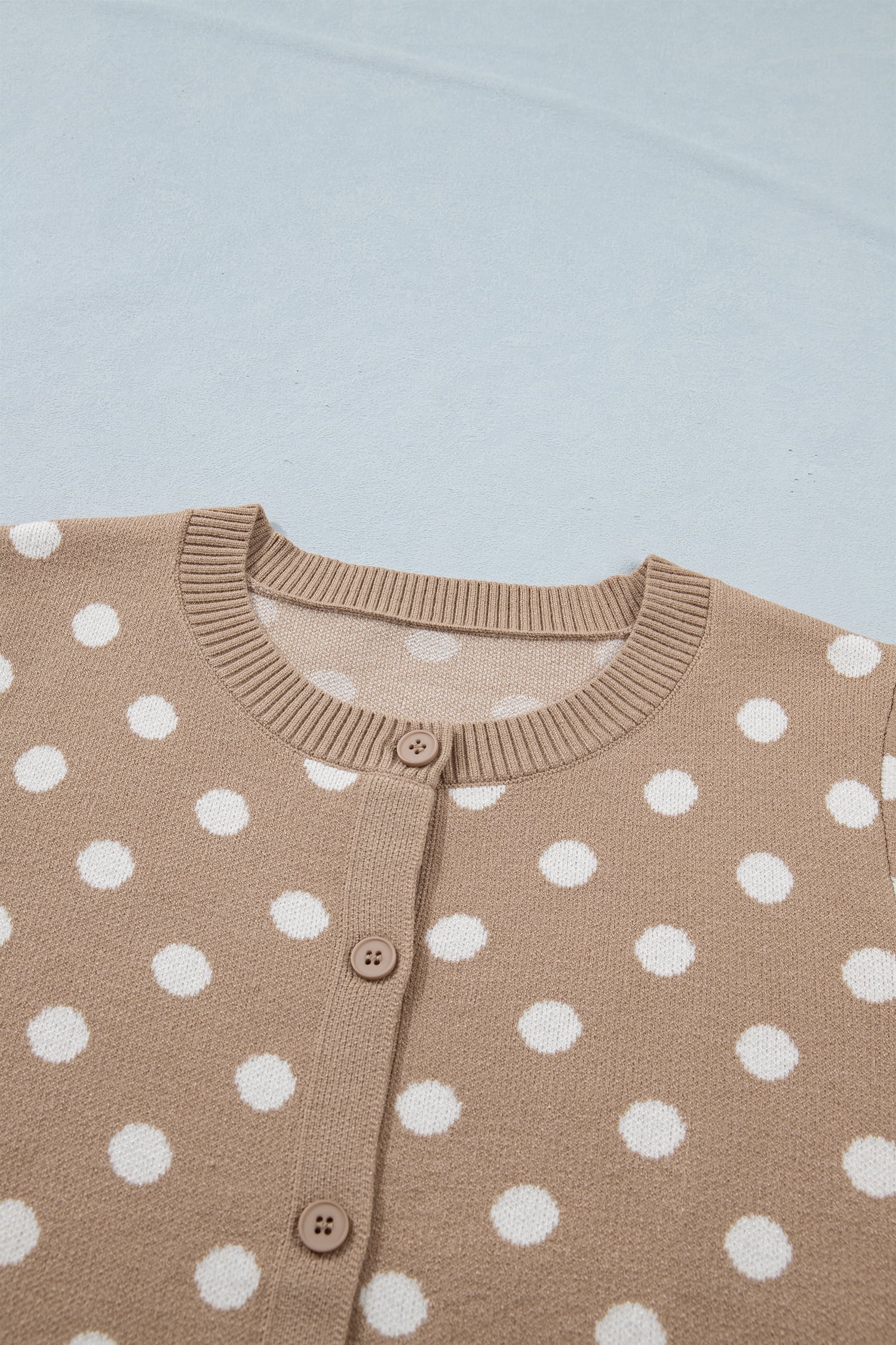 Dark Khaki Polka Dot Short Sleeve Button Down Sweater Cardigan