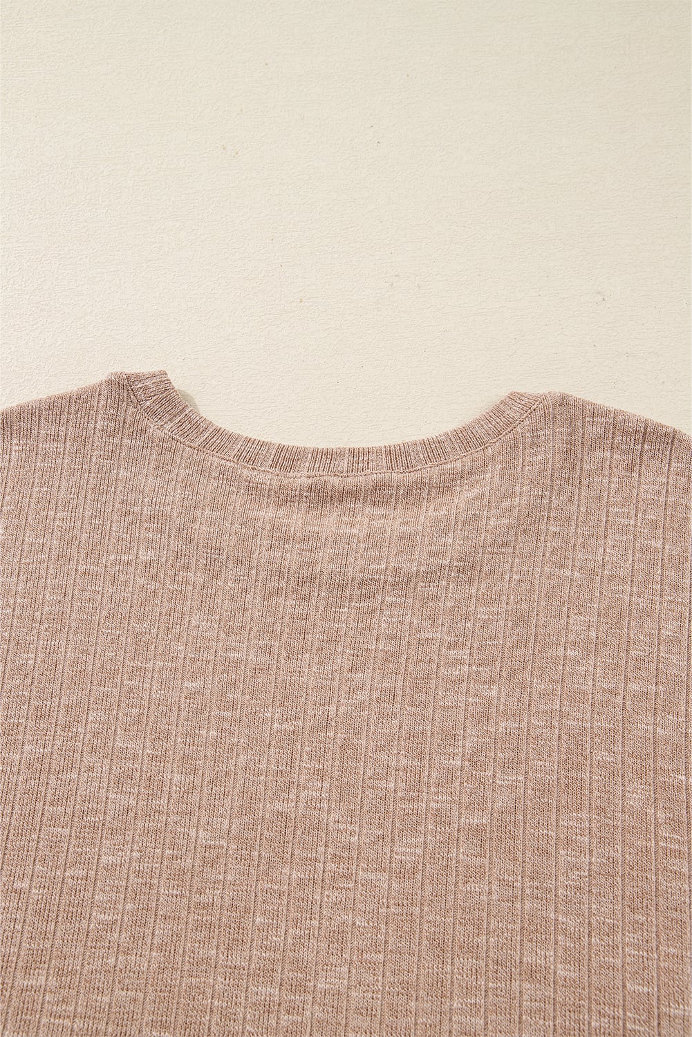 Dark Khaki Ribbed Balloon Sleeve Pullover Top and Biker Knitted Short Set