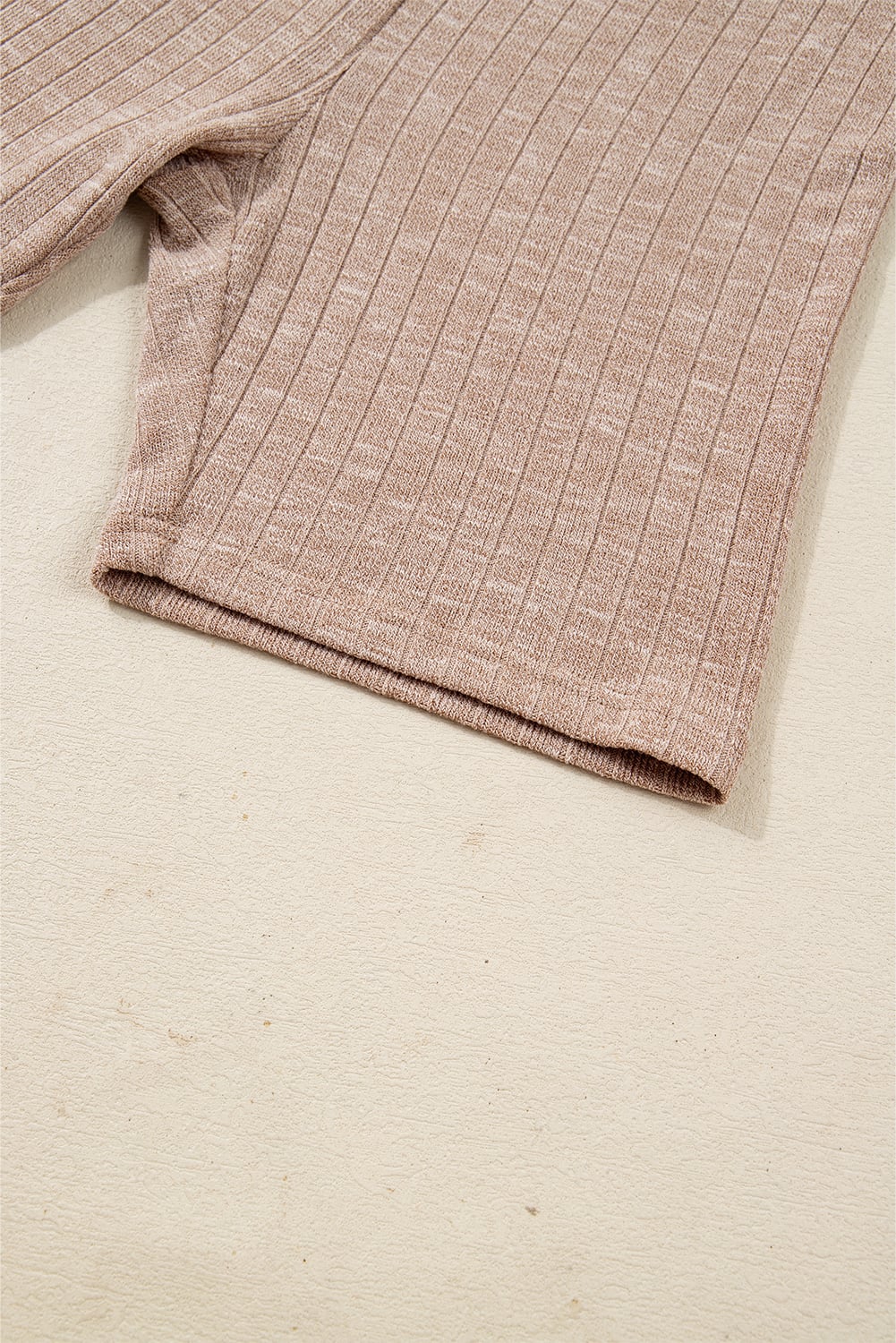 Dark Khaki Ribbed Balloon Sleeve Pullover Top and Biker Knitted Short Set