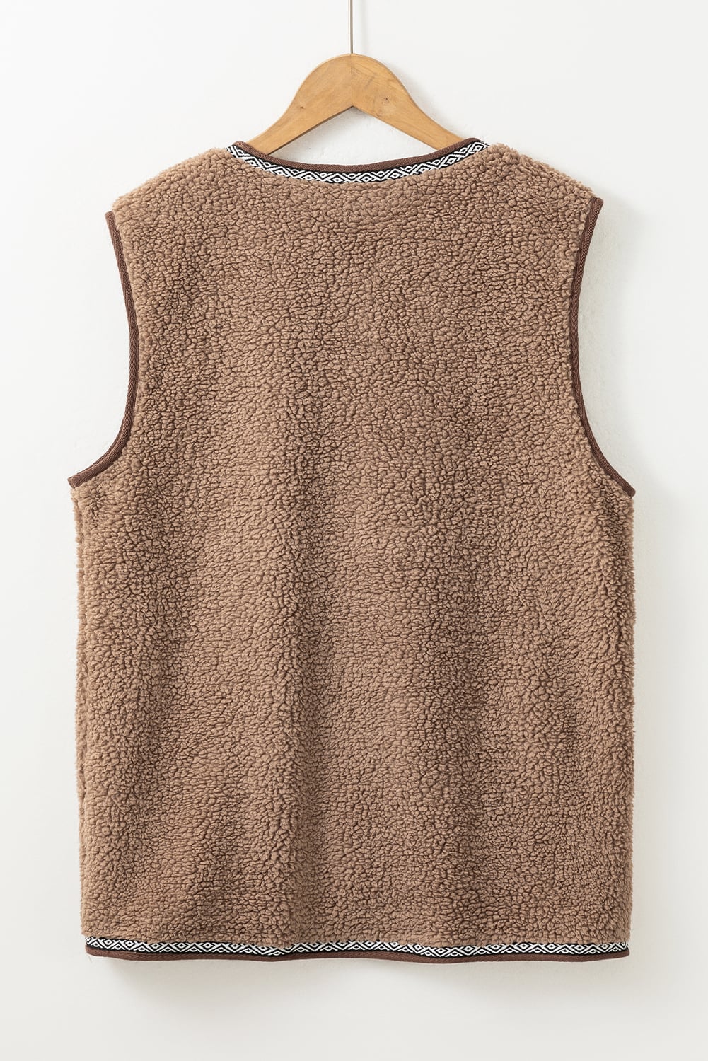 Dark Khaki Sherpa Contrast Trim Patch Pocket Cartridge Toggle Button Vest