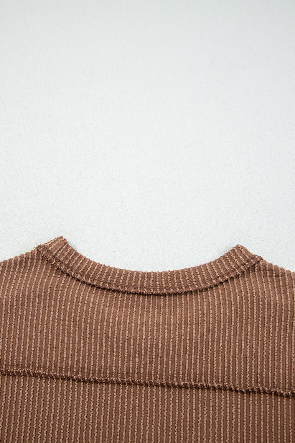 Dark Khaki Twist Ribbed Exposed Seam Detail Long Sleeve Loose Top
