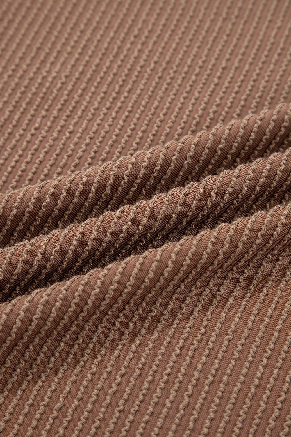 Dark Khaki Twist Ribbed Exposed Seam Detail Long Sleeve Loose Top