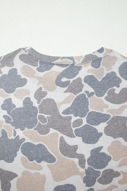 Multicolour Retro Camouflage Print Womens Casual T Shirt