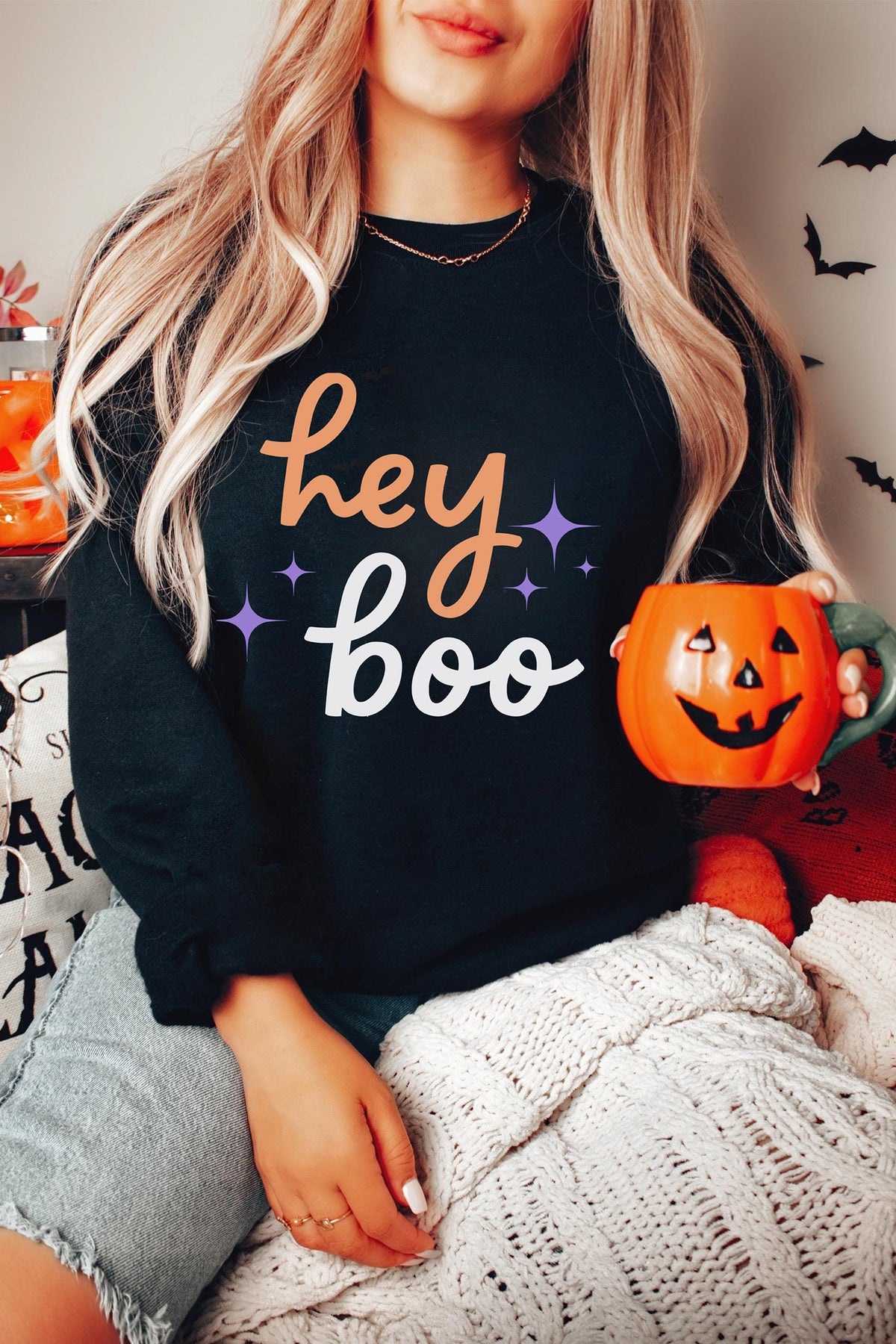 Black Hey Boo Halloween Sweatshirt