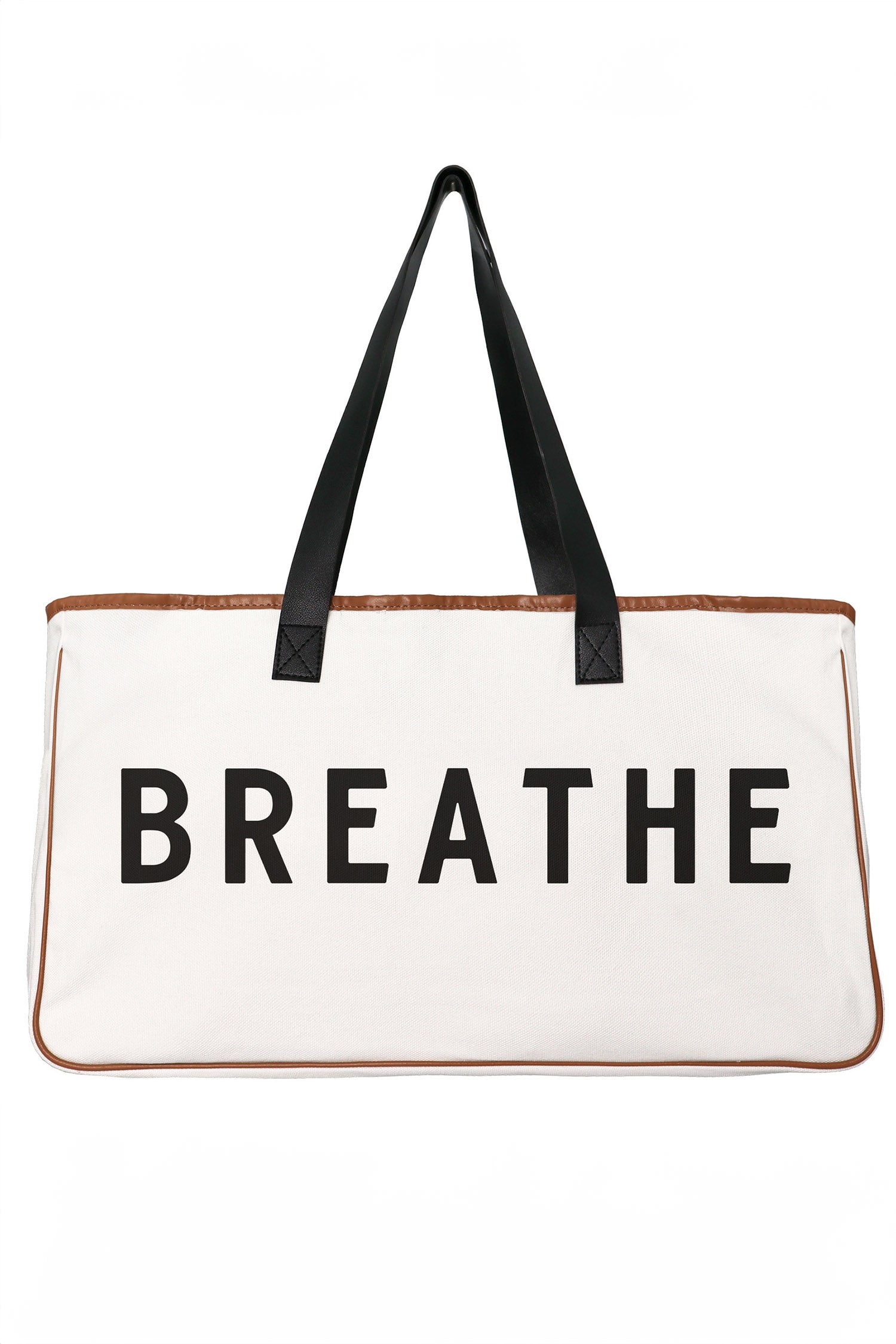 White Canvas BREATHE Print Summer Beach Tote Bag
