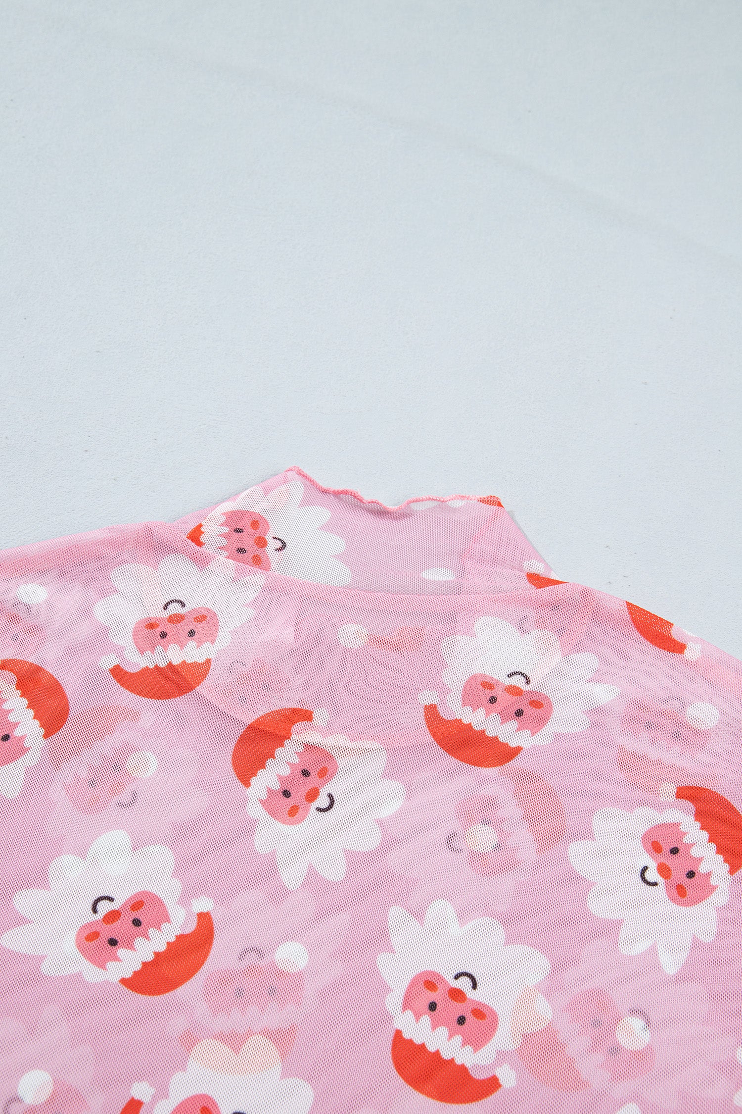 Pink Abstract Santa Print Stand Neck Sheath Long Sleeve Top