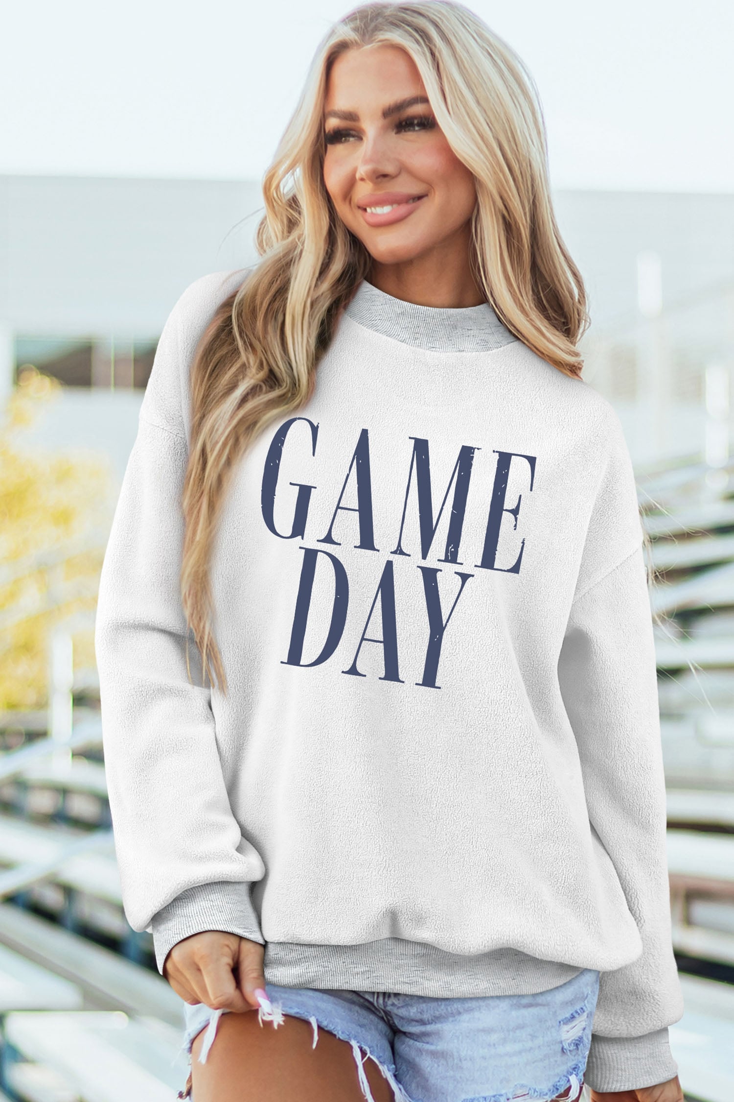 Light Grey Rugby/ GAME DAY Double Side Print Reversible Baggy Sweatshirt