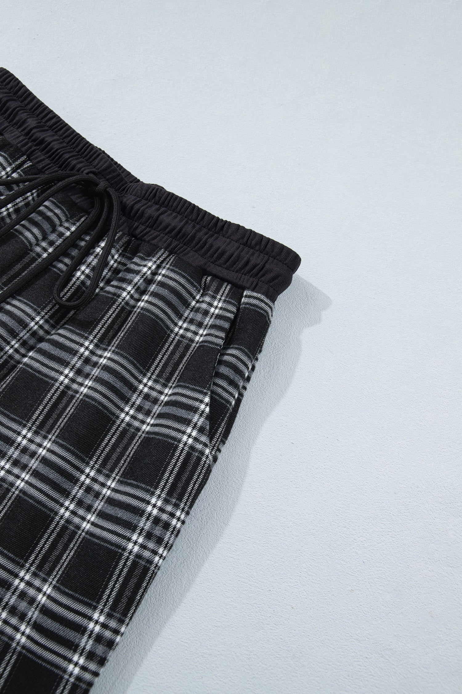 Black Frenchy Plaid Pattern Contrast Drawstring Waist Wide Leg Pants