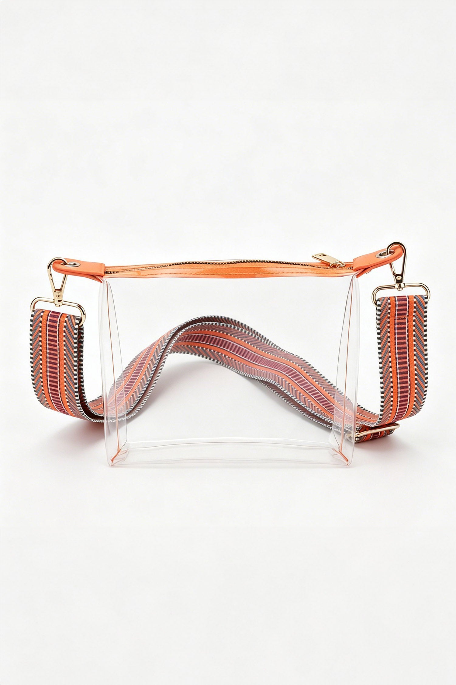 Orange Contrast Trim Zipped Transparent PVC Single Shoulder Bag