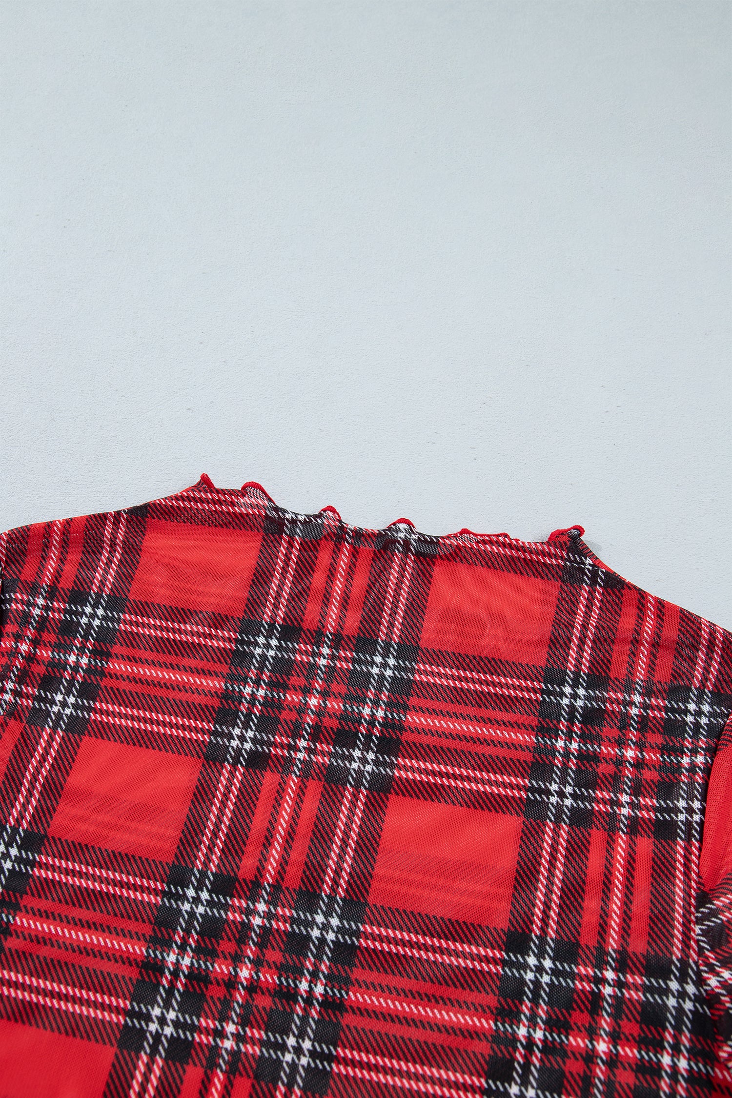 Red Plaid Round Neck Long Sleeve Pullover Top