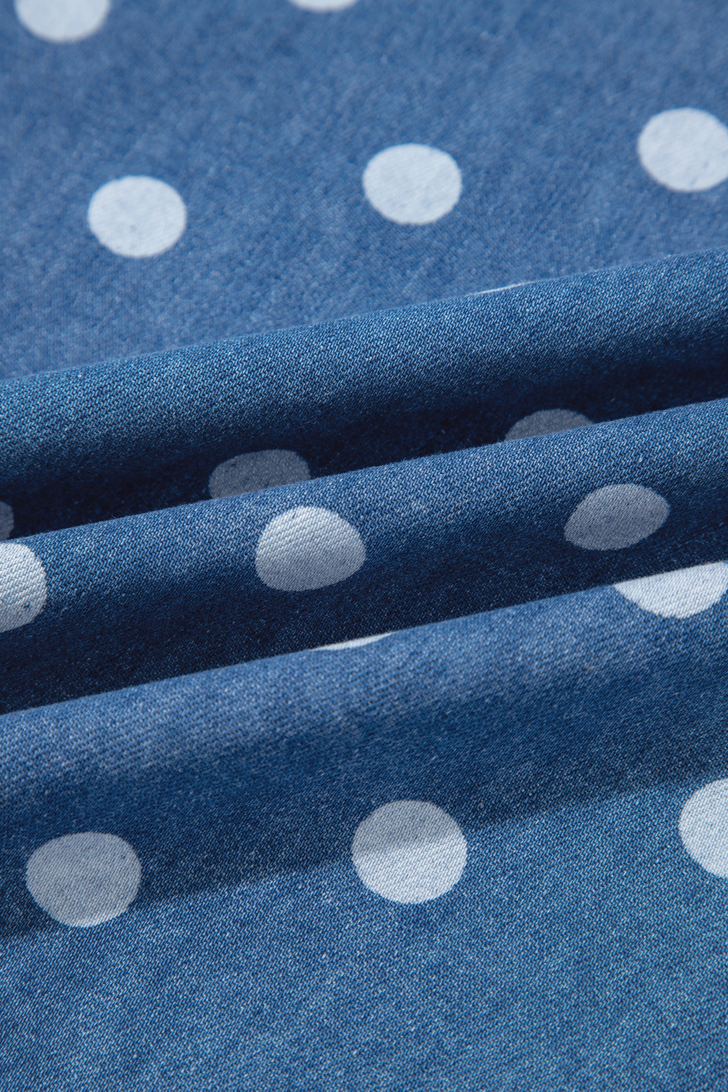 Blue Polka Dot Long Sleeve Collar Shift Tunic Denim Jacket