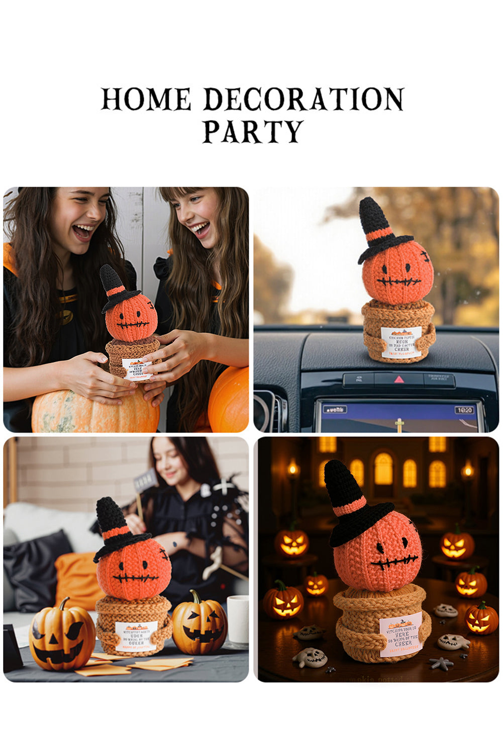 Carrot Handmade Crochet Halloween Pumpkin Potted Doll Decor