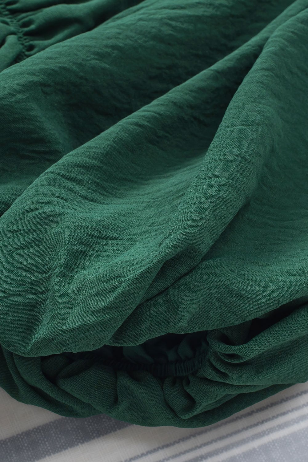 Green-2 Solid Color Shirred Bubble Sleeve Off Shoulder Babydoll Dress
