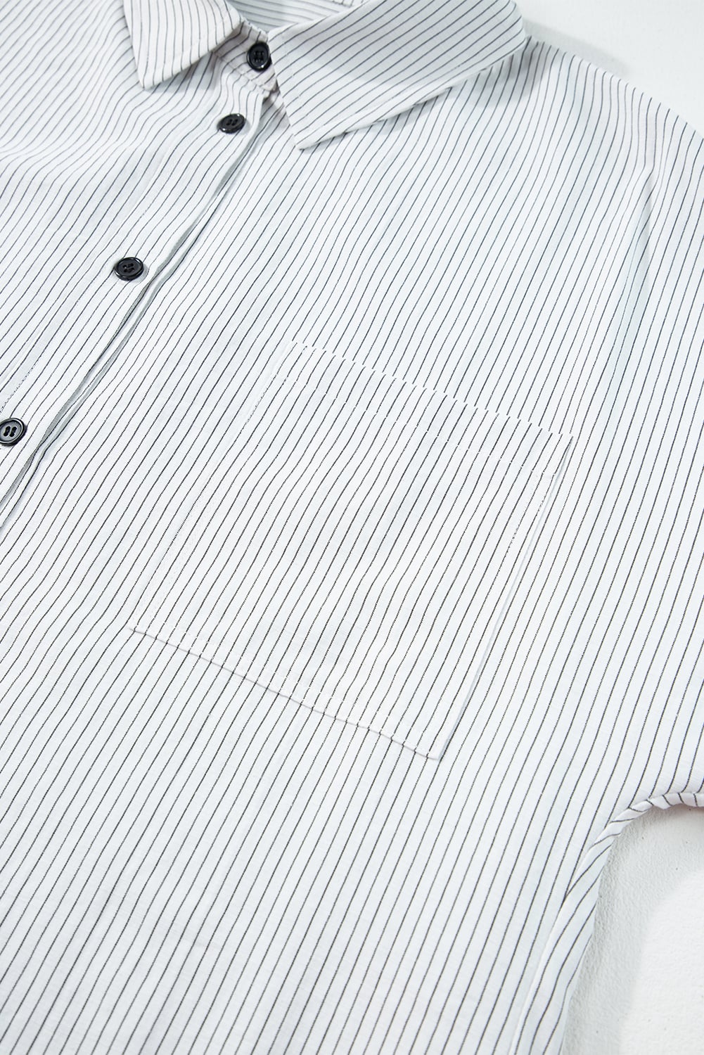 DEAR-LOVER Stripe Roll-tab Sleeve Pocketed Long Shirt