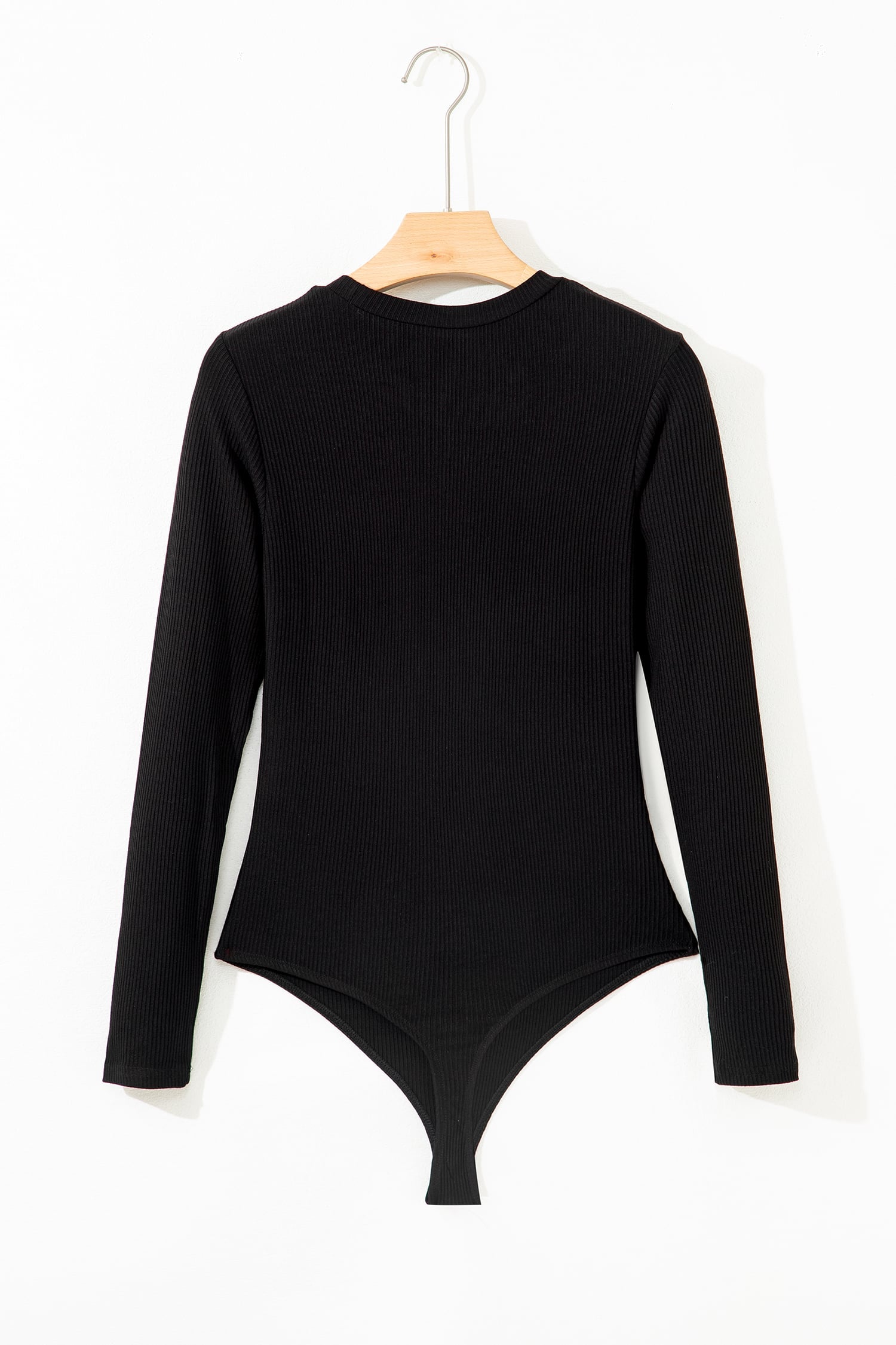 Dearlovers Black Ribbed Long Sleeve Crew Neck Solid Color Bodysuit