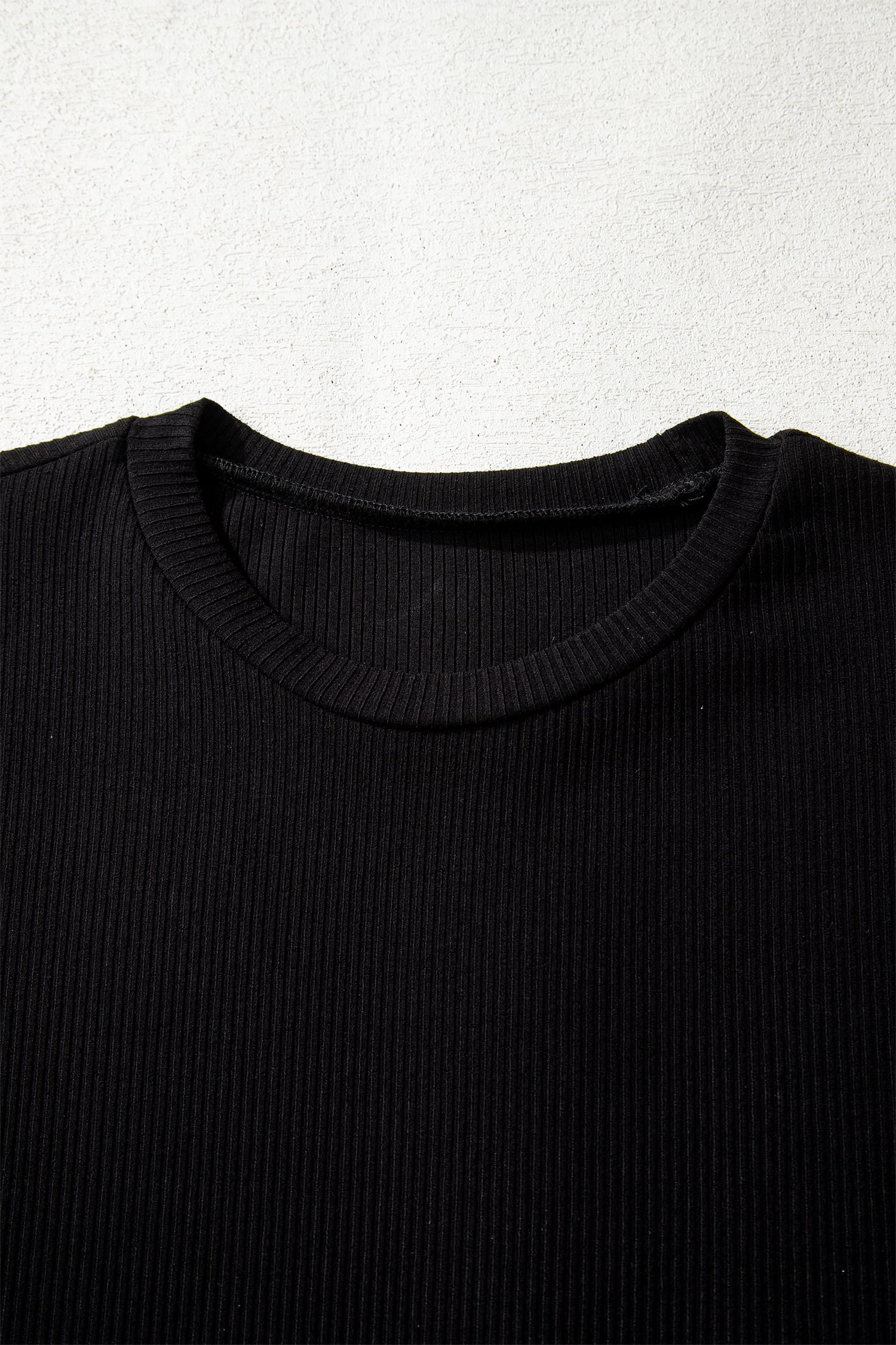 Dearlovers Black Ribbed Long Sleeve Crew Neck Solid Color Bodysuit