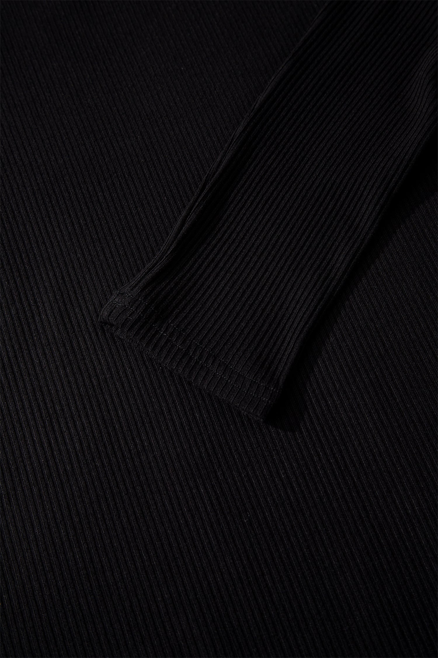 Dearlovers Black Ribbed Long Sleeve Crew Neck Solid Color Bodysuit