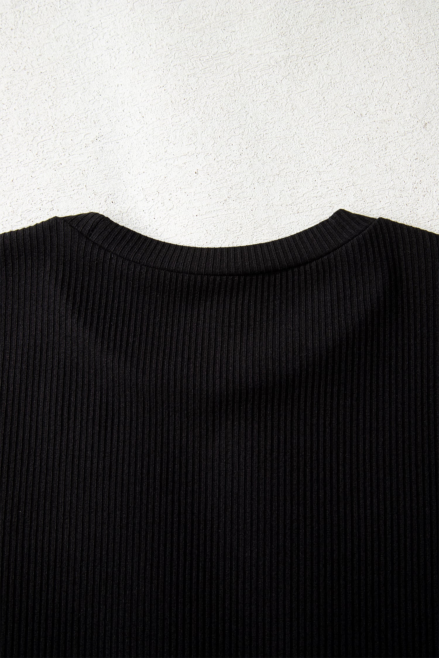 Dearlovers Black Ribbed Long Sleeve Crew Neck Solid Color Bodysuit