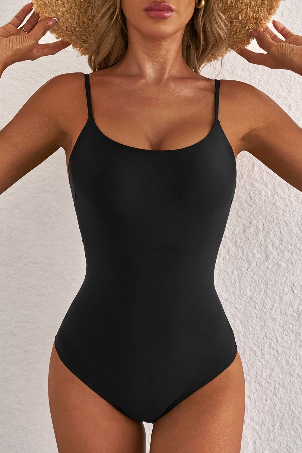 Dearlove Black Thin Strap Strappy Lace-up Open Back One Piece Swimsuit