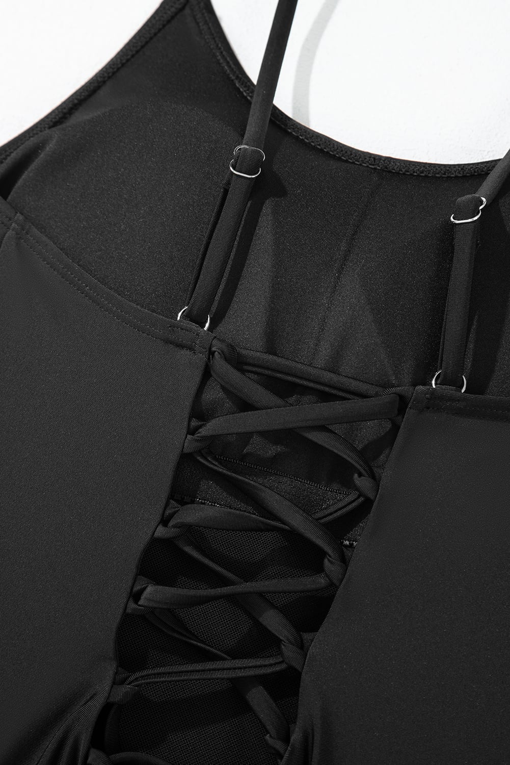 Dearlove Black Thin Strap Strappy Lace-up Open Back One Piece Swimsuit