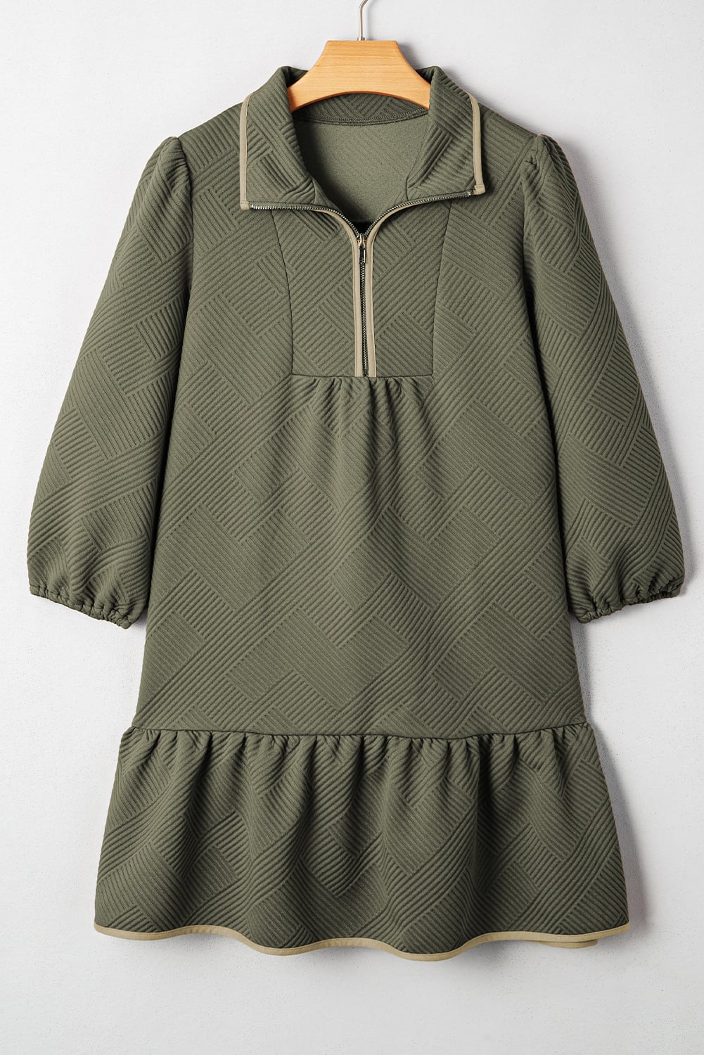 Dearlove Jungle Green  Quarter Zip Collar Bracelet Sleeve Textured Mini Dress