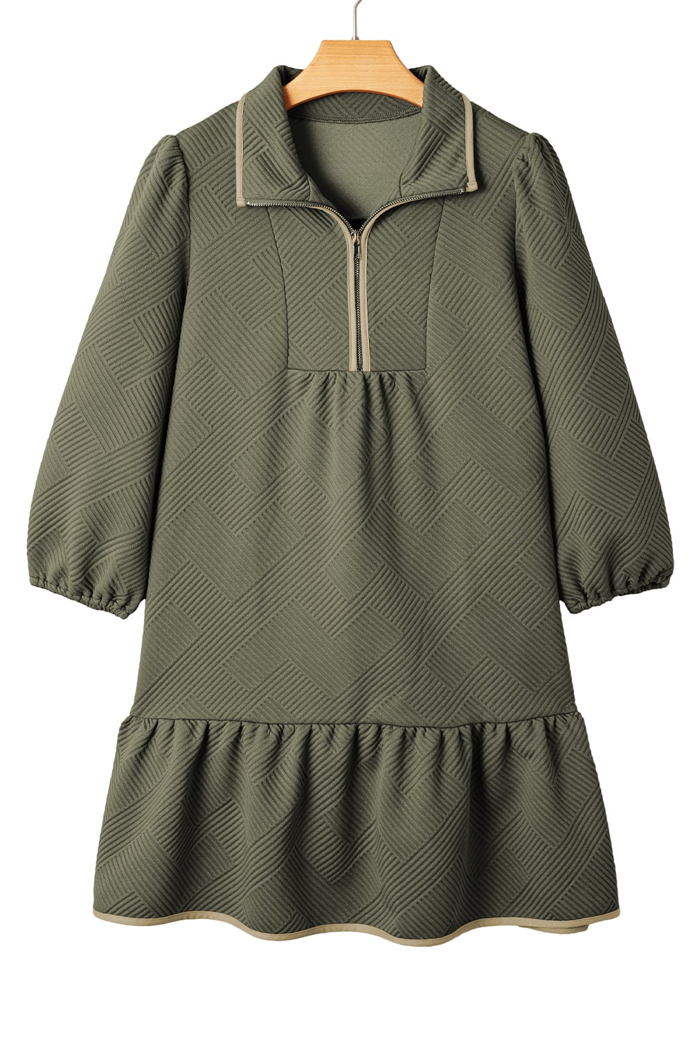 Dearlove Jungle Green  Quarter Zip Collar Bracelet Sleeve Textured Mini Dress