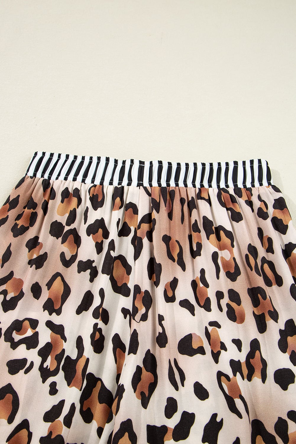 Dearlove Khaki Leopard Print Colorblock Striped Edge Shirt and Pants Pajama Set
