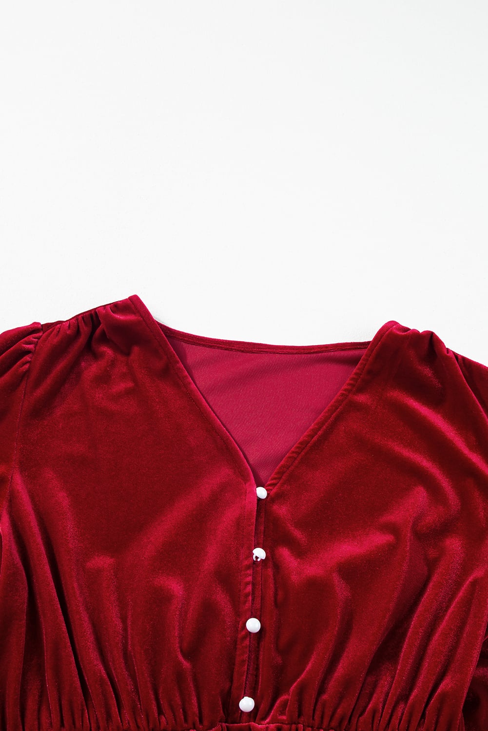 Dearlove Racing Red Velvet Buttoned Puff Sleeve V Neck Split Midi Dress