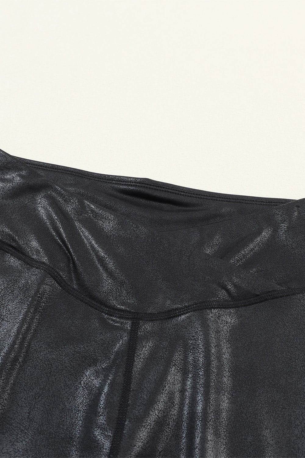 Dearlovers Black Crossed Dip Waist Sleek Leather Leggings