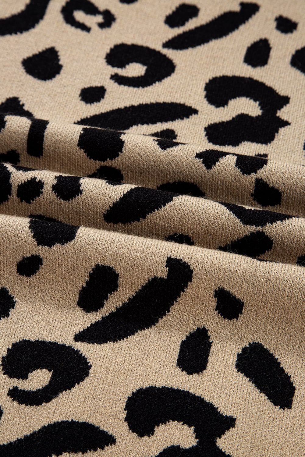 Dearlovers Brown Leopard Pattern Lace Ribbed Detail Button Cuffed Sweater