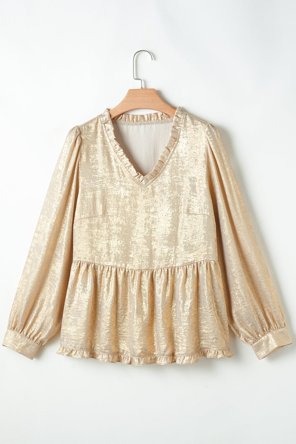 Dearlovers Gold Metallic Frilled V Neck Puff Sleeve Babydoll Blouse