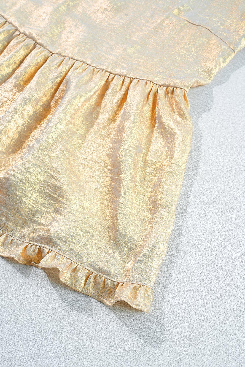 Dearlovers Gold Metallic Frilled V Neck Puff Sleeve Babydoll Blouse