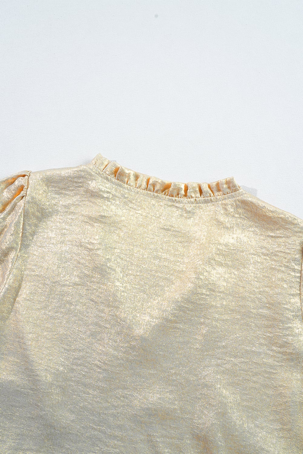 Dearlovers Gold Metallic Frilled V Neck Puff Sleeve Babydoll Blouse