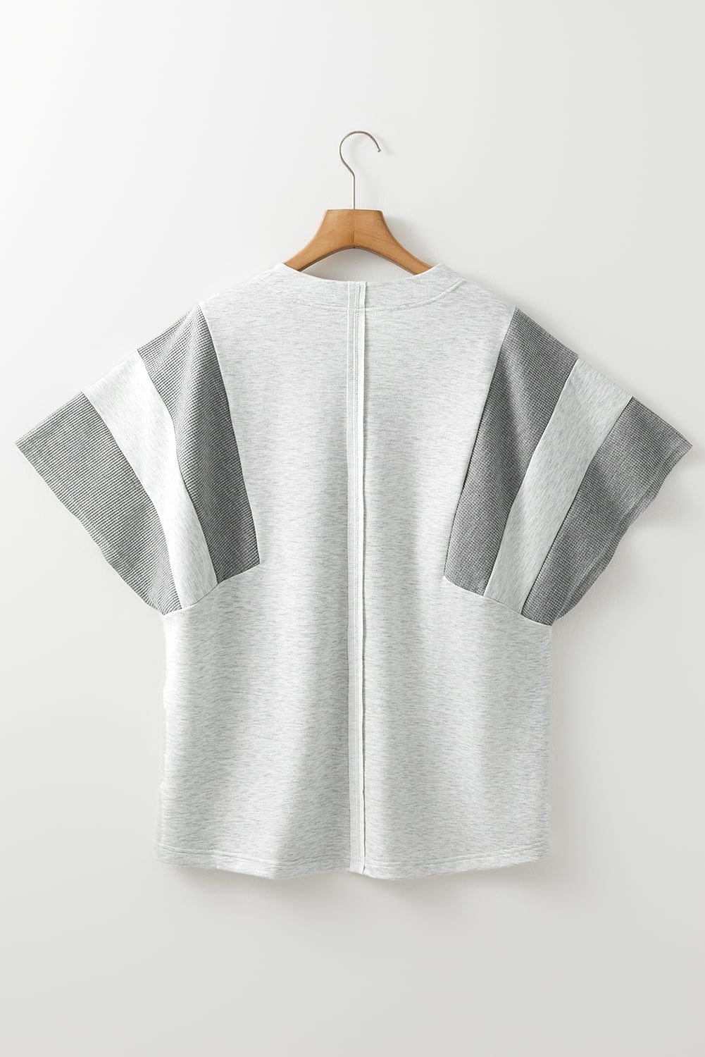 Dearlovers Light Grey Two Tone Contrast Waffle Knit Patched Buttoned V Neck Top