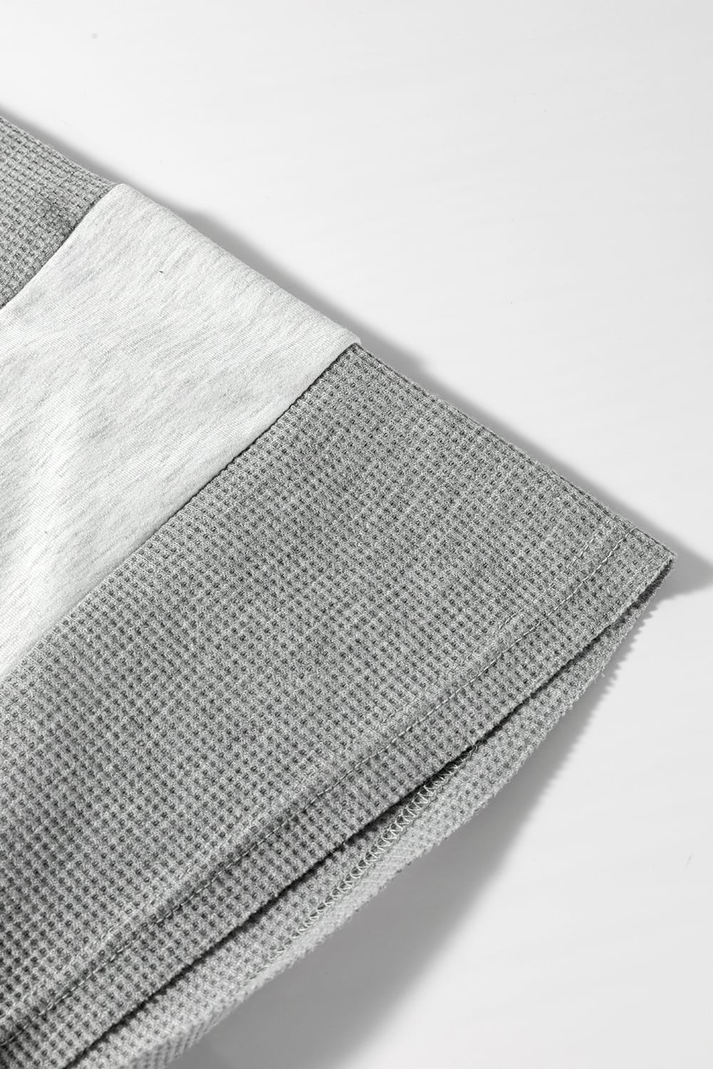 Dearlovers Light Grey Two Tone Contrast Waffle Knit Patched Buttoned V Neck Top