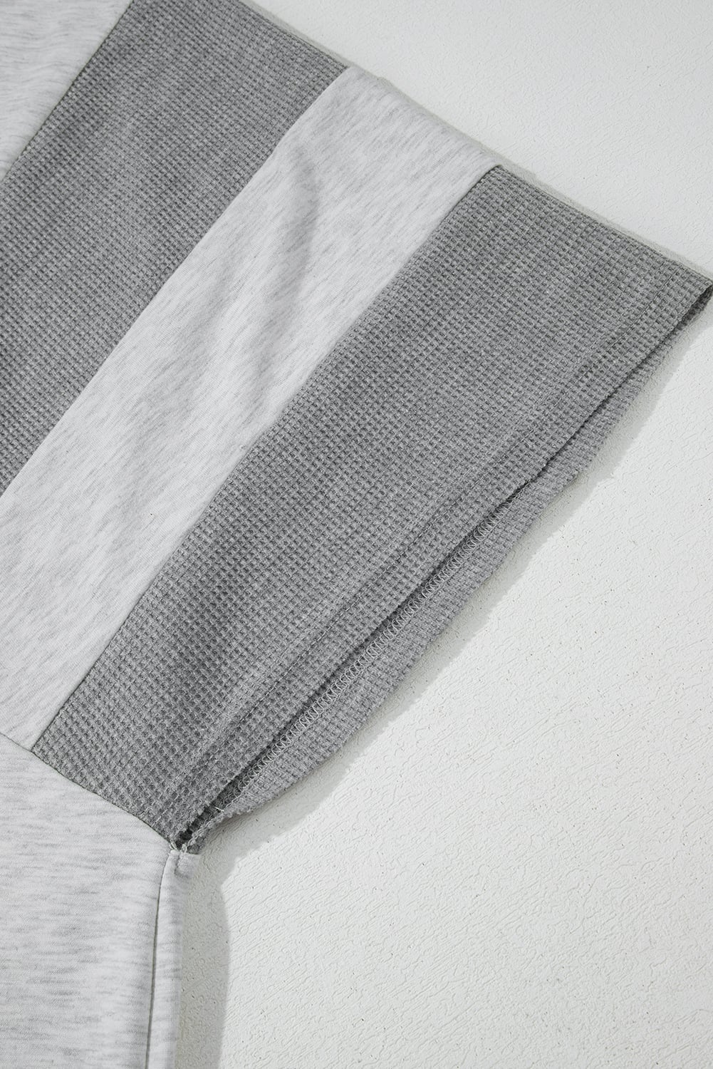 Dearlovers Light Grey Two Tone Contrast Waffle Knit Patched Buttoned V Neck Top
