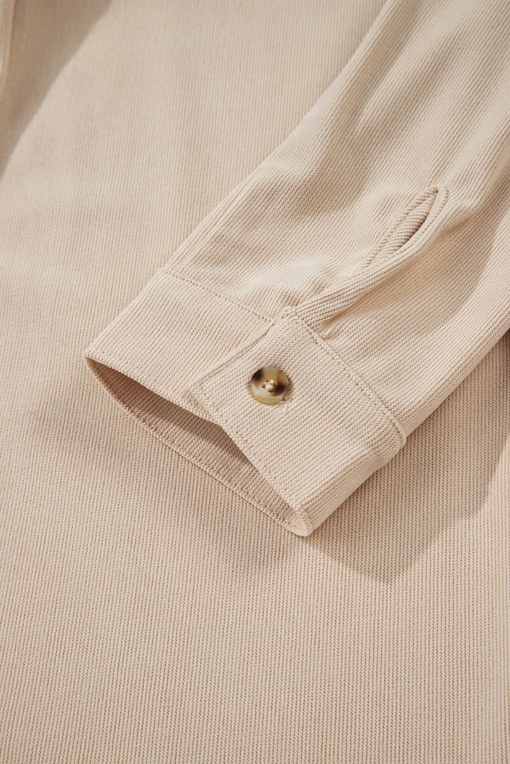 Dearlovers Oatmeal Corduroy Half Button Collared Long Sleeve Mini Dress