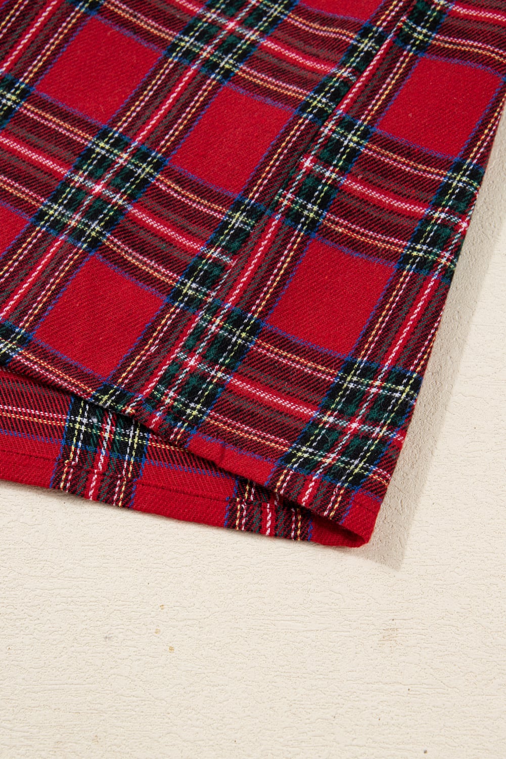 Dearlovers Red Plaid Contrast Patched Christmas Holiday Long Sleeve Shirt and Short 2pcs Pajama Set